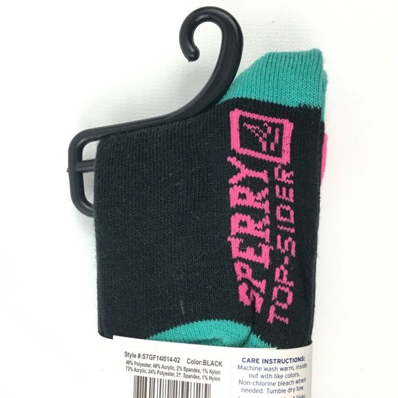 Sperry Top Sider Girls Knee High Socks 3-8.5 Black Polka Dot Anchor 2 Pairs - Picture 6 of 6